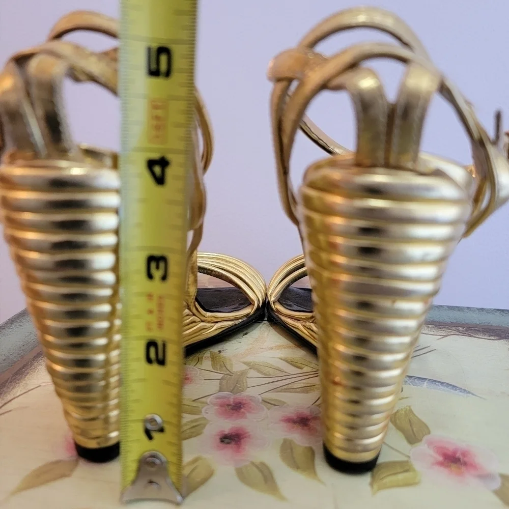 Pierre Hardy Gold Metallic Leather Wedge Strappy Sandal Size 36.5 - Picture 8 of 10